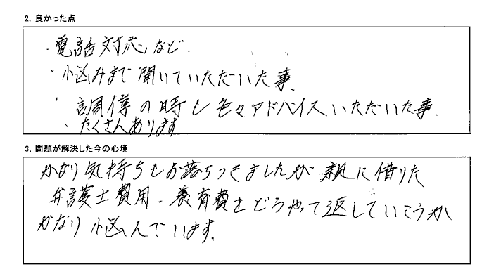 調停のアドバイスから悩みまで聞いていただけました